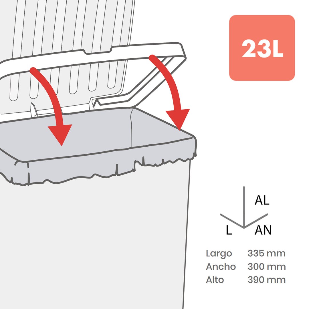 TATAY Millenium - Cubo de Basura de 23L con Apertura a Pedal y Marco Sujeta Bolsas. Gris