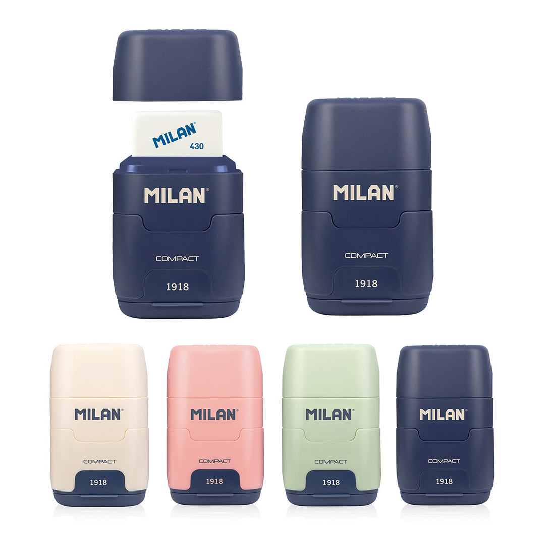 MILAN 1918 - Caja Expositora 16 Afilaborras Compact. Combinación de Goma y Sacapuntas