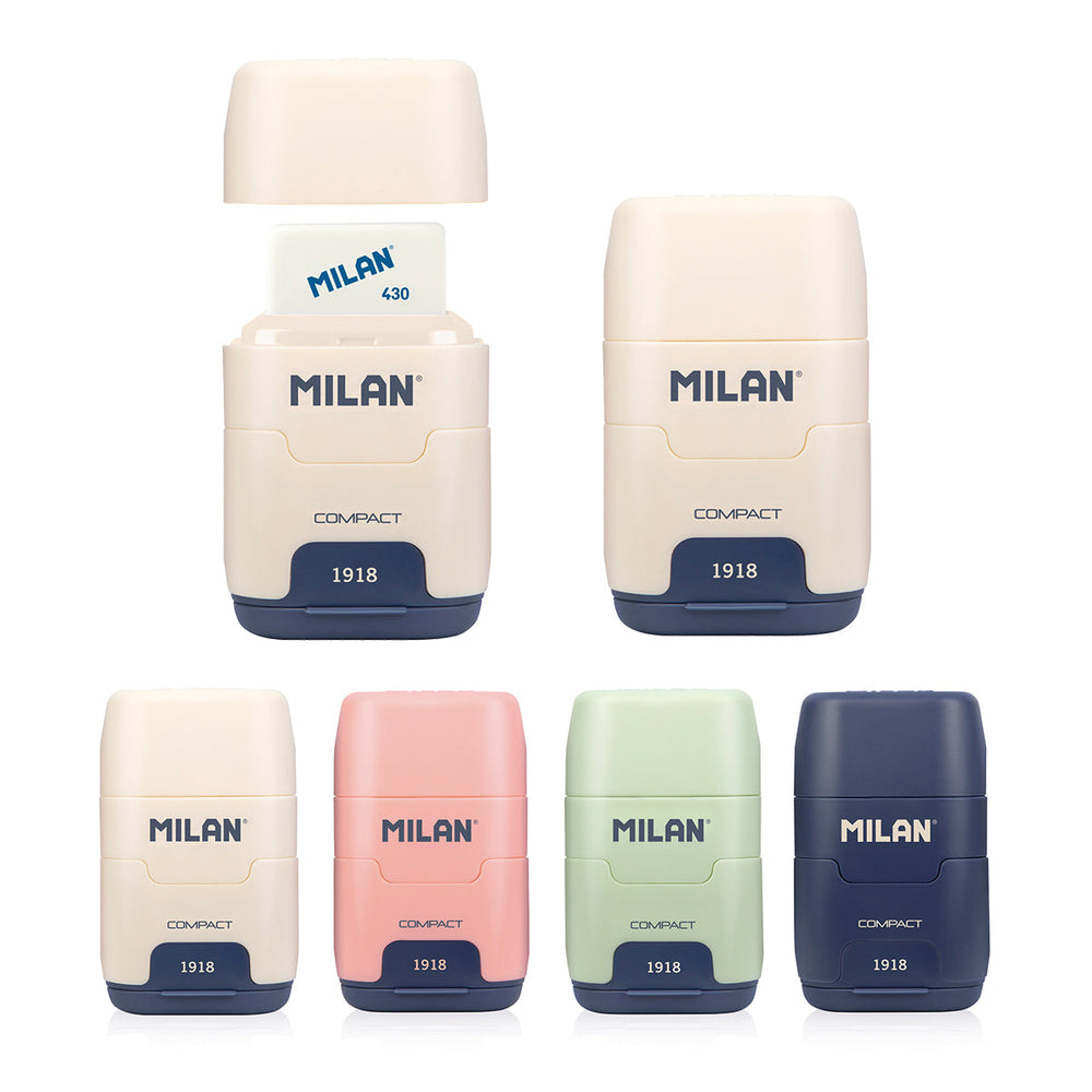 MILAN 1918 - Pack Afilaborras Compact con 2 Gomas de Recambio Incluidas. Blanco