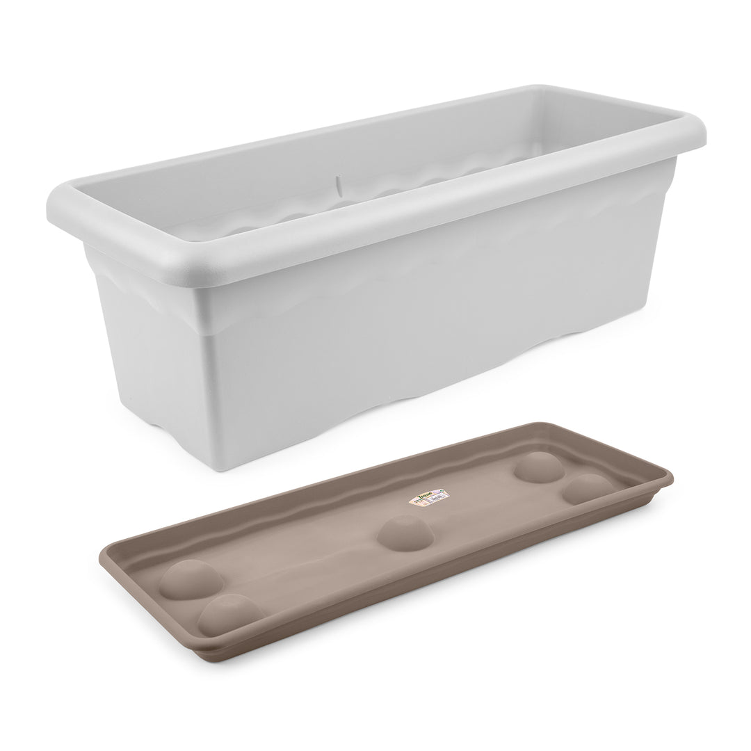 Plastiken TERRA - Pack de 2 Platos Rectangulares 77 cm para Jardinera de 80 x 33 cm. Taupe