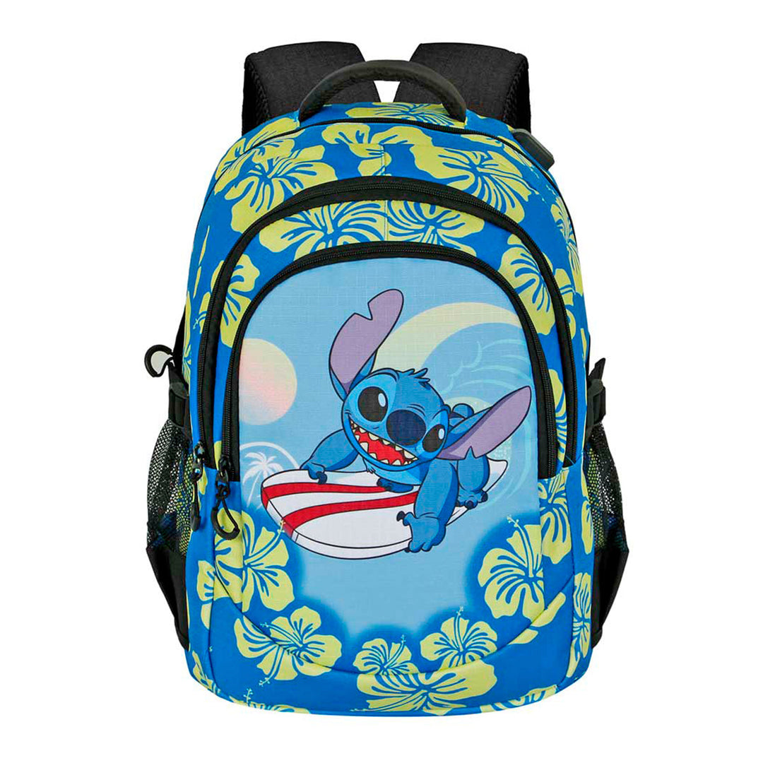 DISNEY Lilo y Stitch Lifestyle - Mochila Escolar Impermeable Running Plus para Portatil y USB. Azul