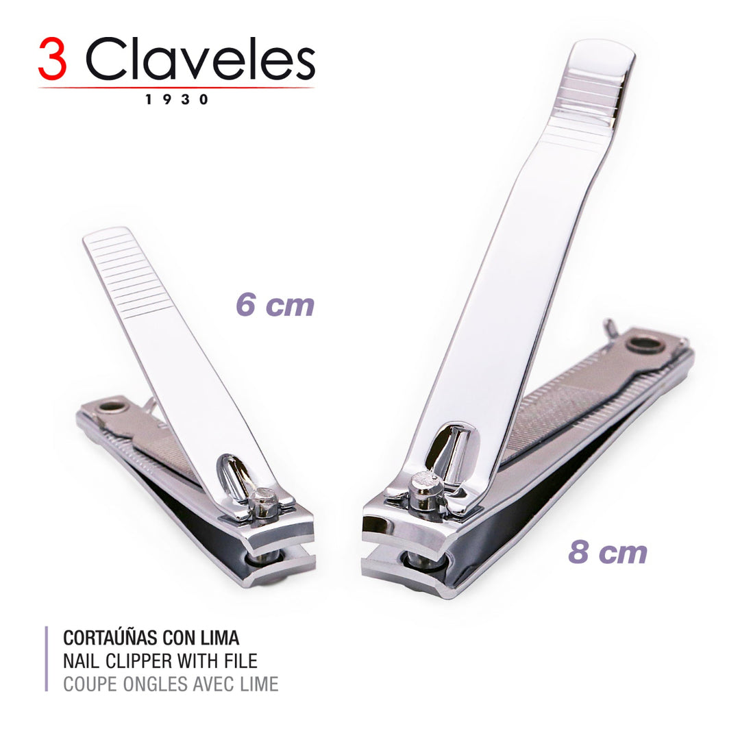 3 Claveles - Pack de 2 Cortaúñas con Lima para Pies de 8 cm en Acero al Carbono