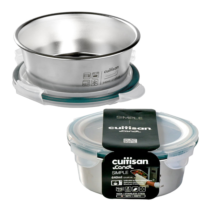 Cuitisan Simple - Recipiente Redondo de 0.6L en Acero Inoxidable Apto Microondas