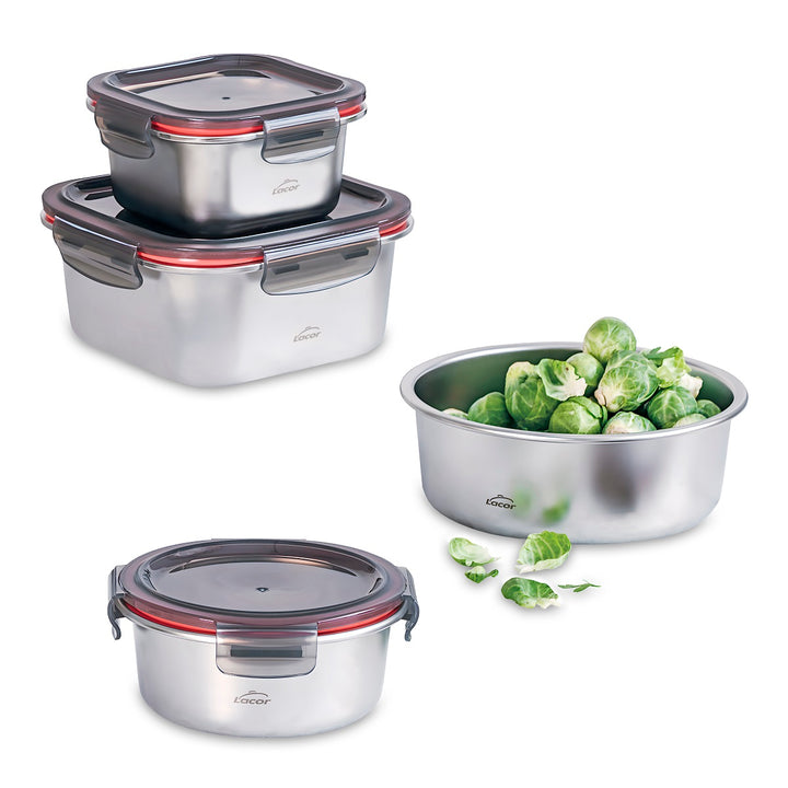 LACOR EcoInox - Recipiente Redondo de 0.7L en Acero Inoxidable Apto Microondas