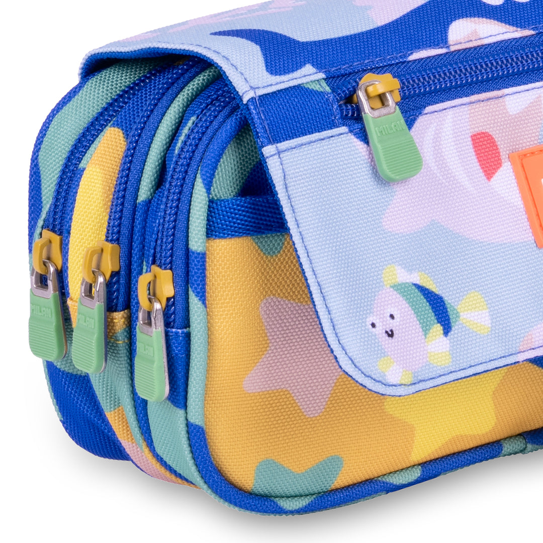 ColePack ECO Milan - Estuche Triple de 3 Cremalleras y Material Escolar Incluido. Blue Odyssey
