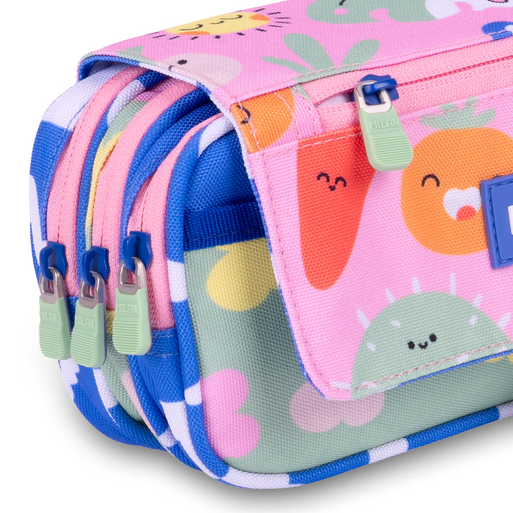 ColePack PRO Milan - Estuche Triple de 3 Cremalleras y Material Escolar Incluido. Green Grow