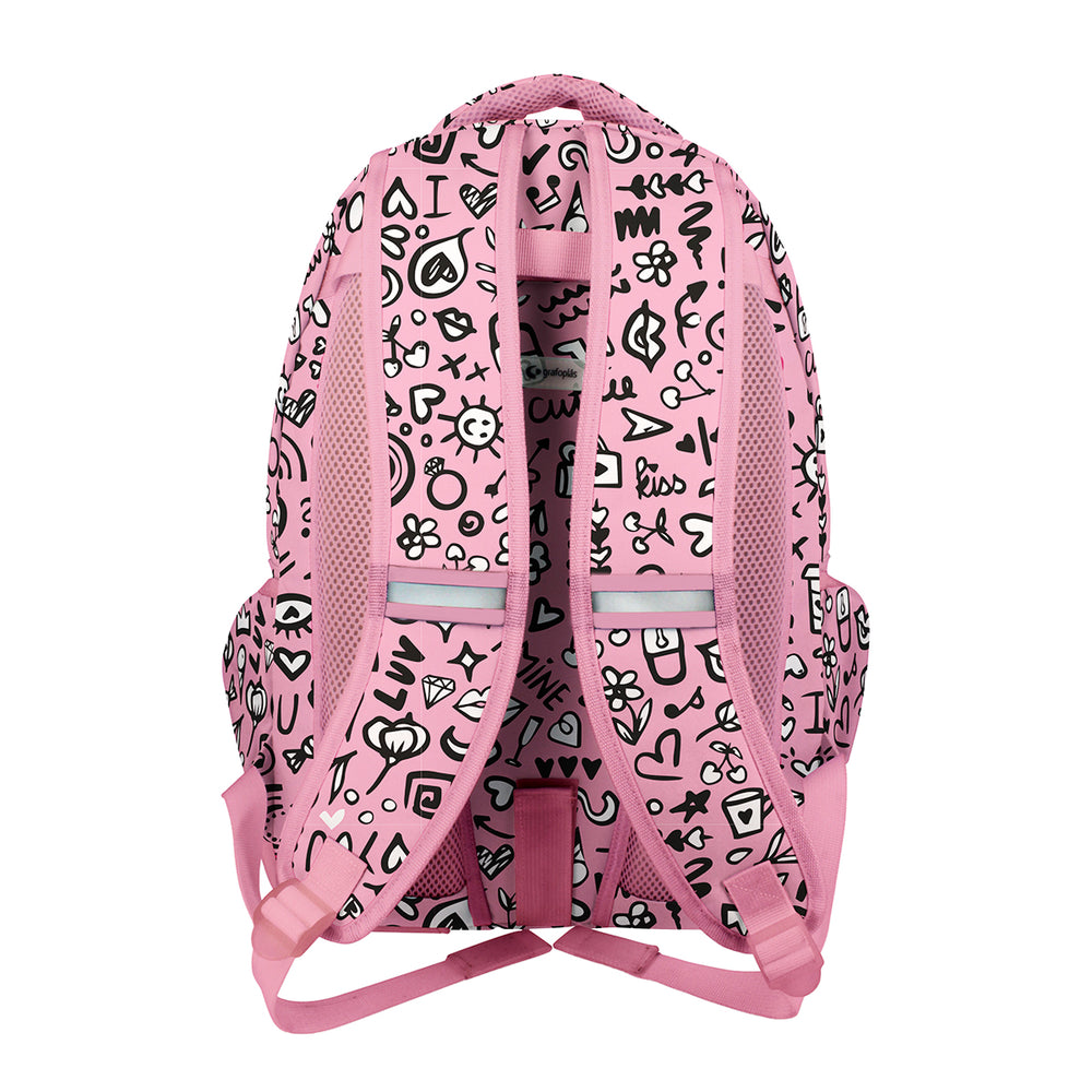 Grafoplás - Mochila Escolar 3 Cremalleras con Divisor Portátil y Adaptable Carrito. I Love You