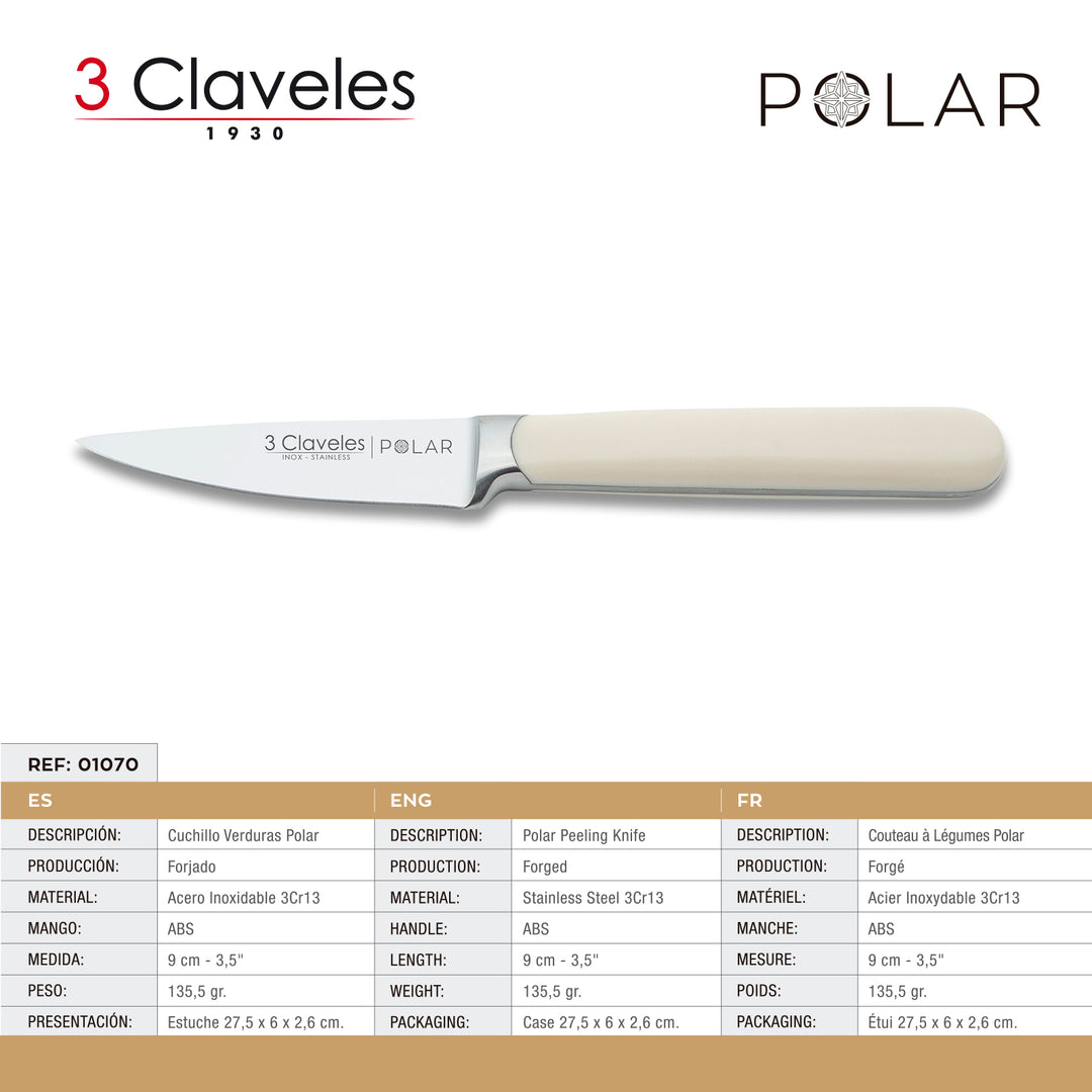 3 Claveles Polar - Cuchillo Verduras Profesional 9 cm Acero Forjado y Mango en ABS