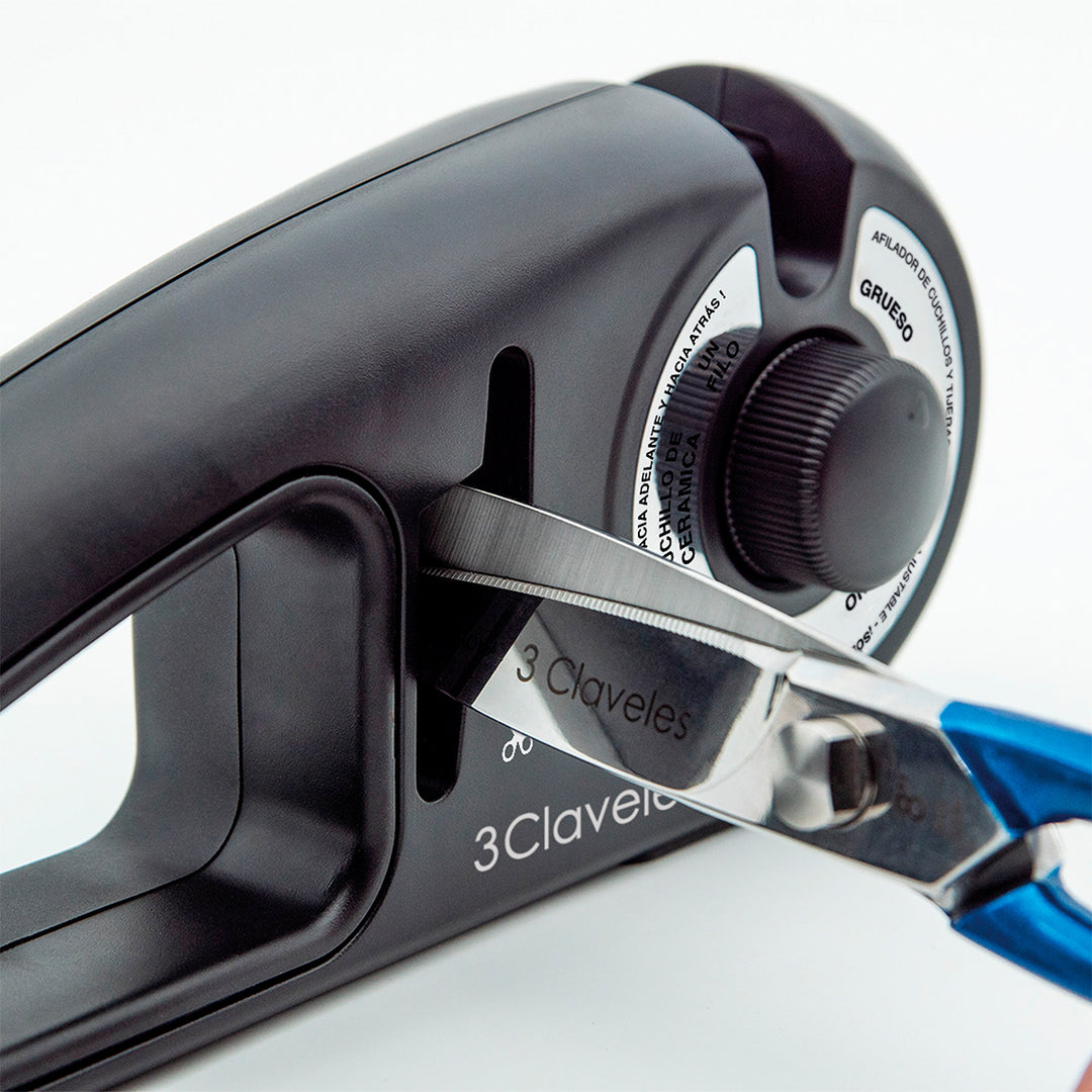 3 Claveles - Afilador Cuchillos y Tijeras de 7 Pasos Ergonómico. Diamante, Carburo y Cerámica