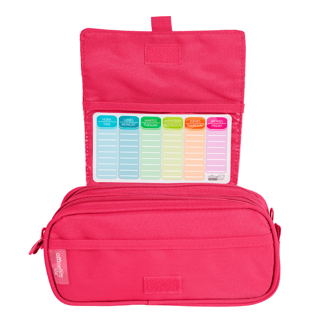 ColePack Pro - Estuche Triple de 3 Cremalleras con Material Escolar Incluido. Fucsia