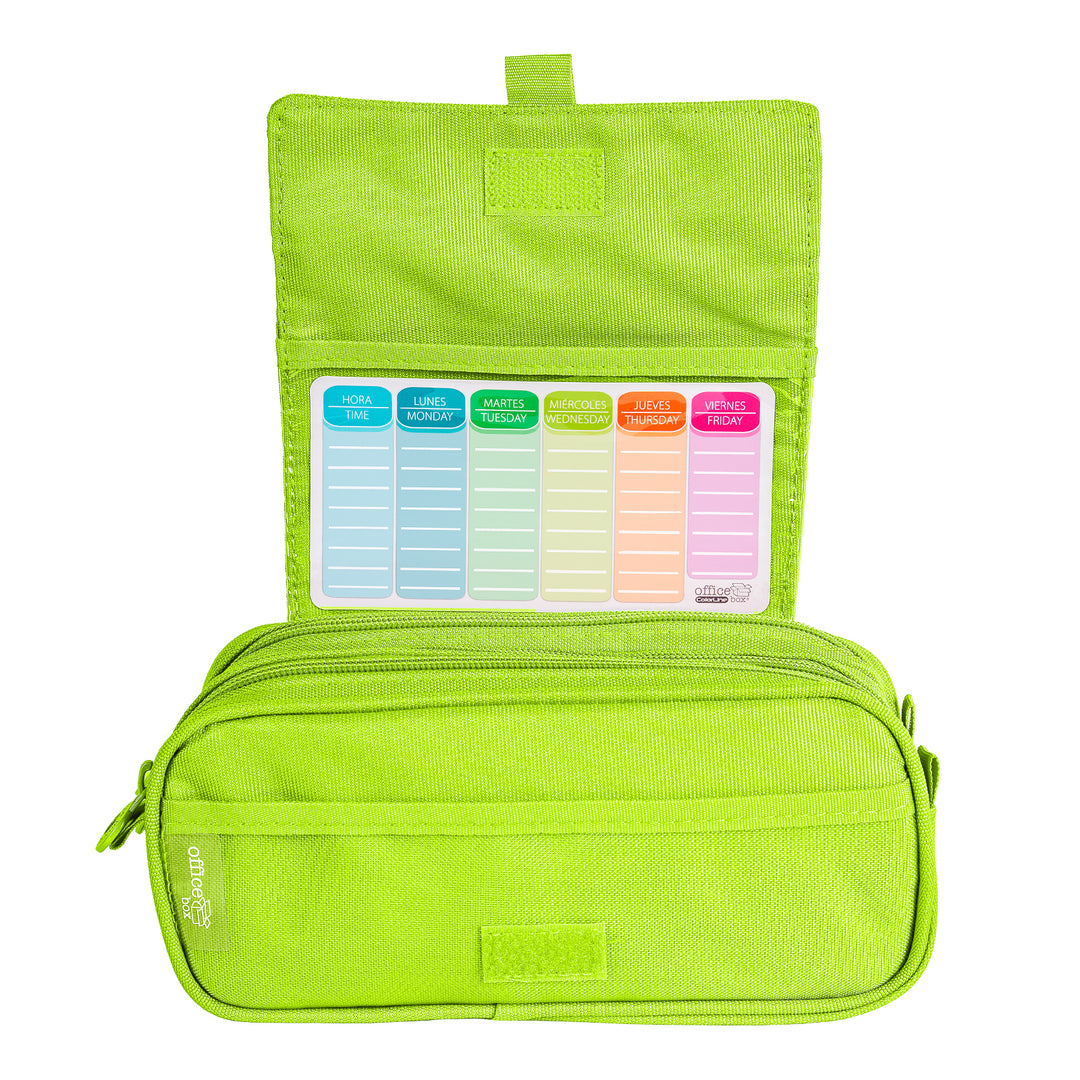 ColePack Pro - Estuche Triple de 3 Cremalleras con Material Escolar Incluido. Flúor