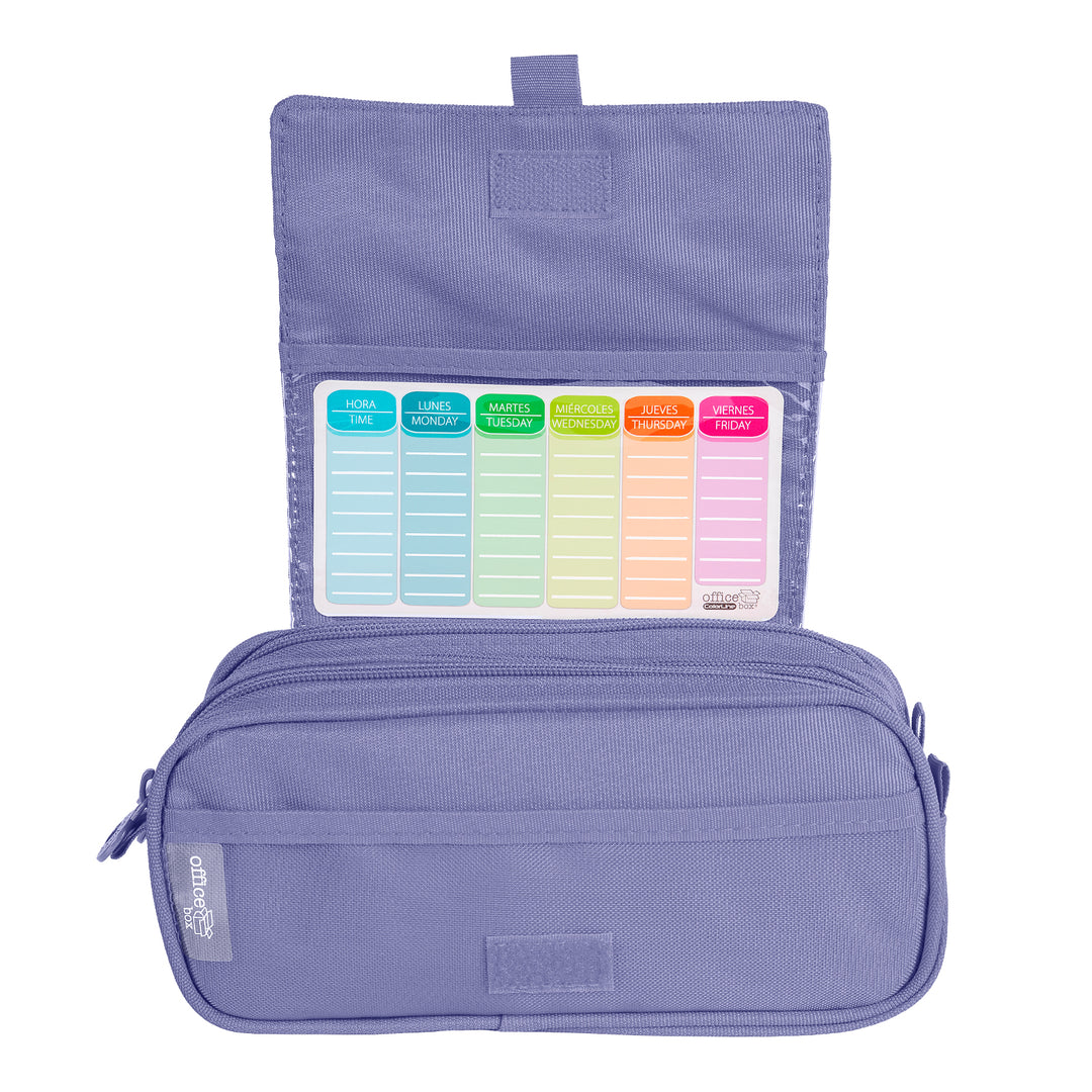 ColePack Pro - Estuche Triple de 3 Cremalleras con Material Escolar Incluido. Violeta