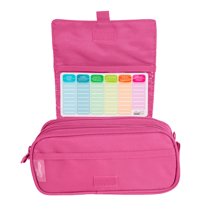 ColePack Eco - Estuche Triple de 3 Cremalleras con Material Escolar Incluido. Fuscia