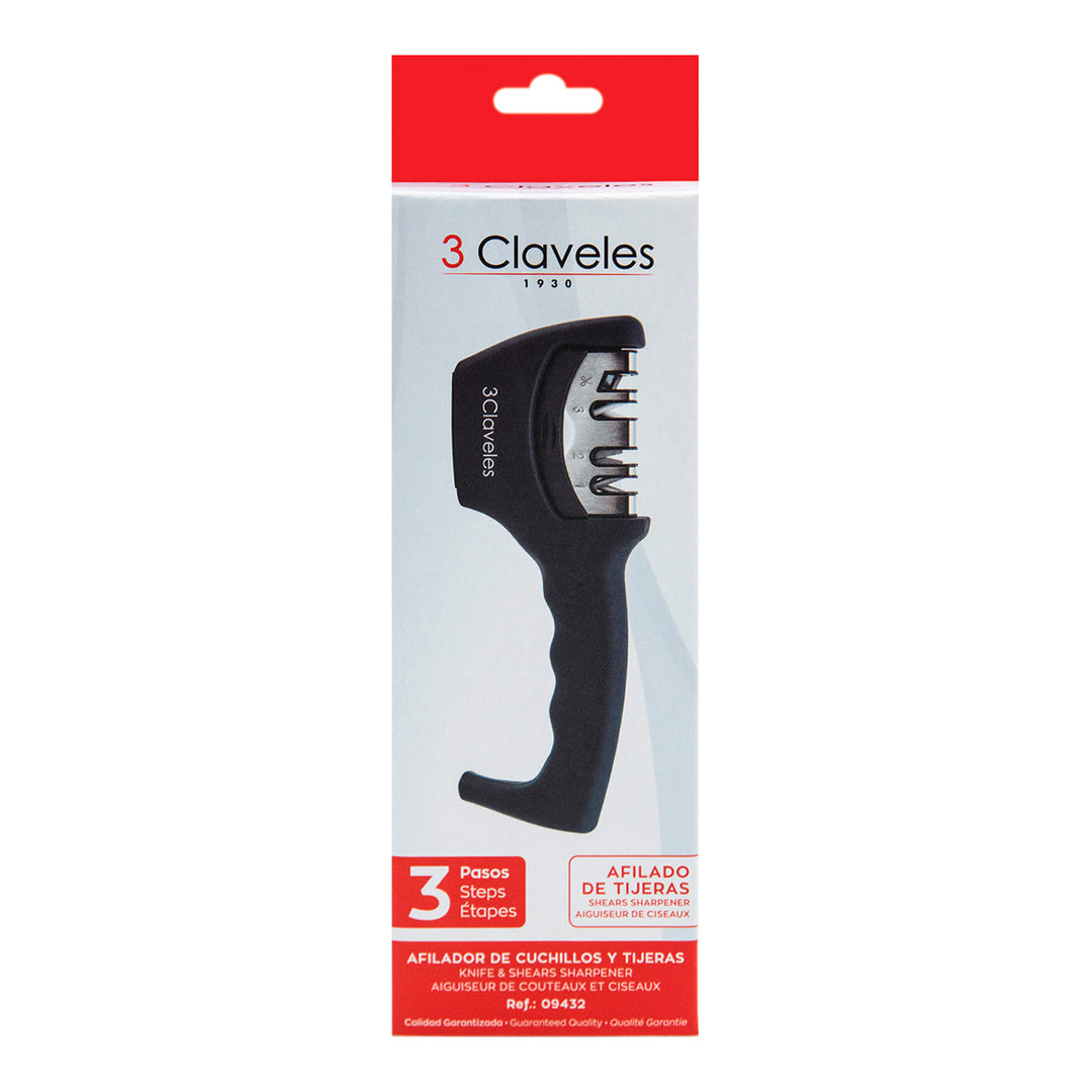 3 Claveles - Afilador Cuchillos y Tijeras 4 Pasos Ergonómico. Carburo Tungsteno  y Cerámica
