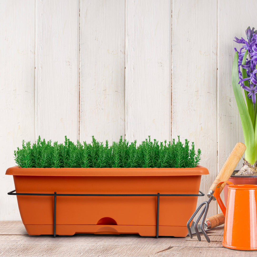 Plastic Forte - Lote de 2 Jardineras Balconeras 50 cm con Plato Integrado y Soporte. Terracota