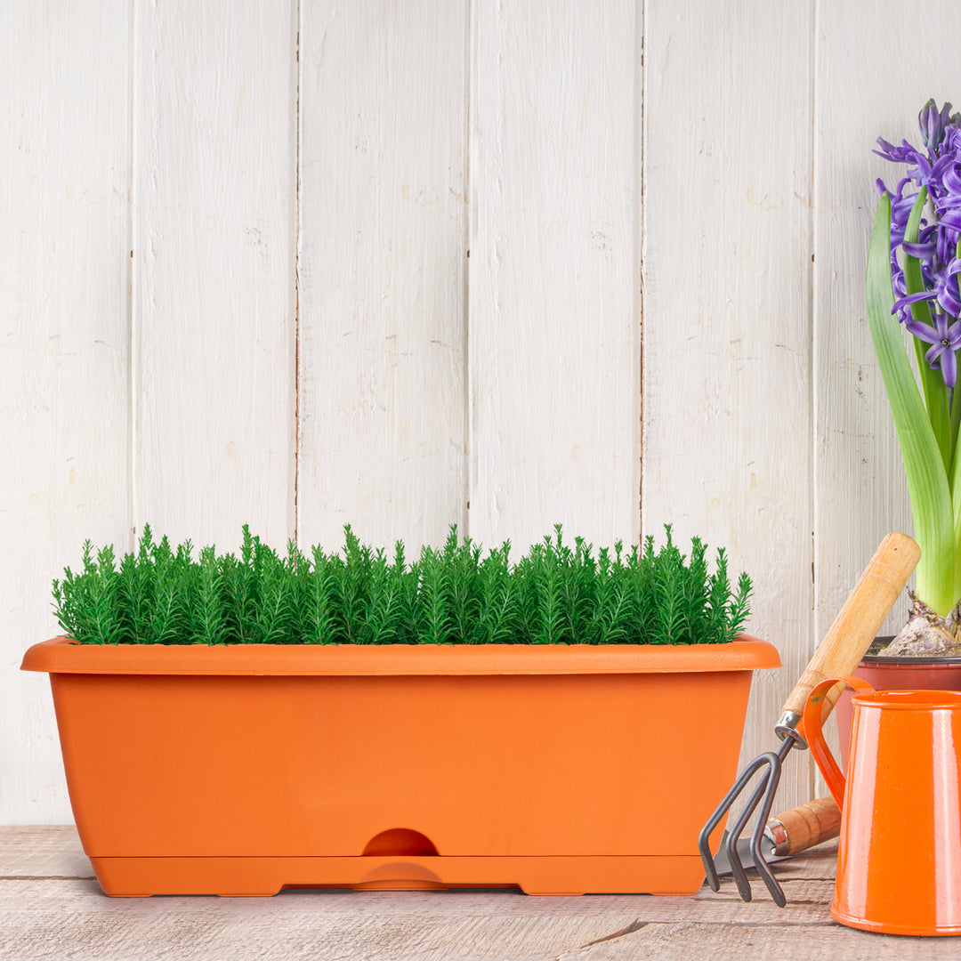 Plastic Forte - Lote de 2 Jardineras Balconeras 40 cm con Platos Integrados. Terracota