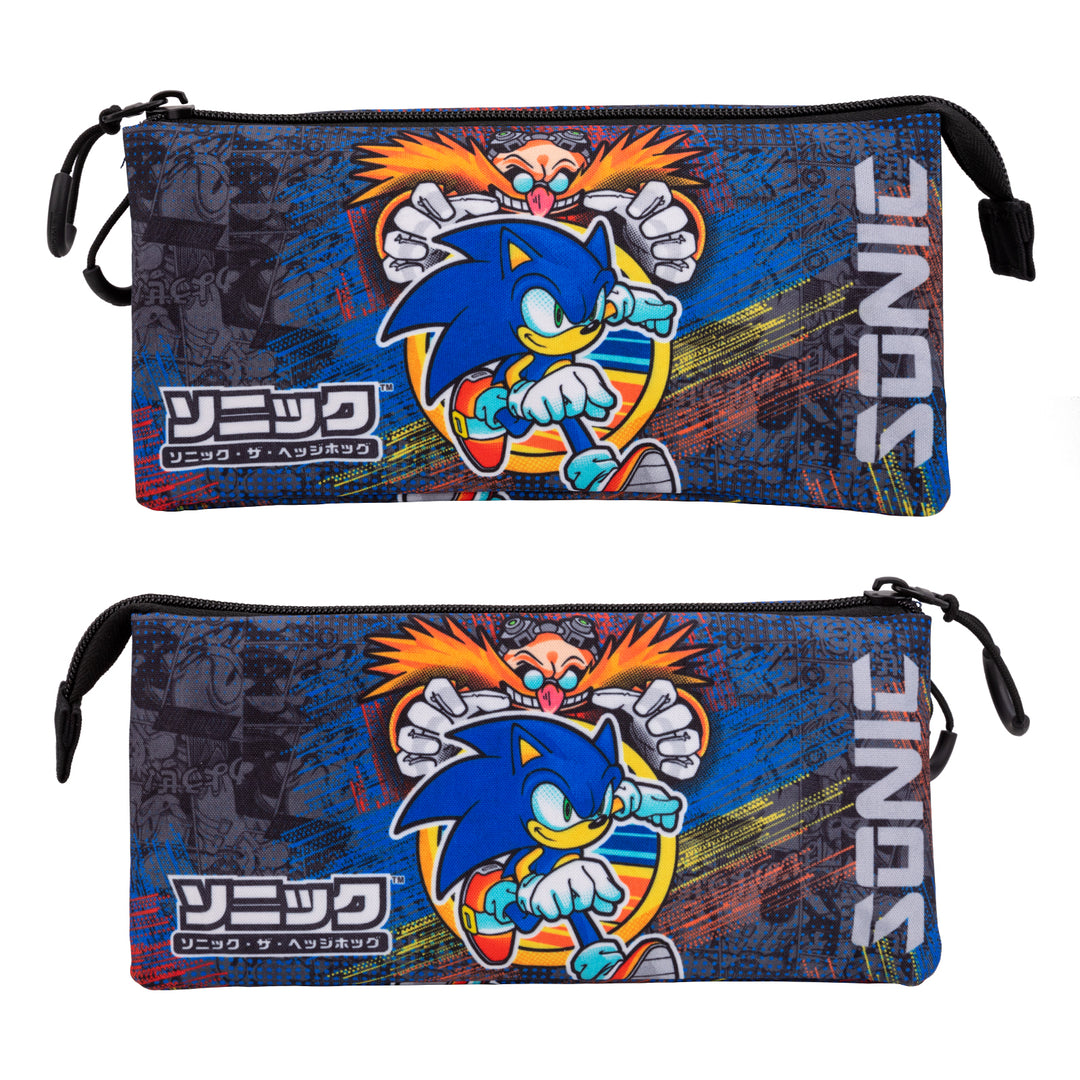 SONIC Checkpoint - Estuche Escolar Triple Portatodo con 2 Cremalleras. Azul