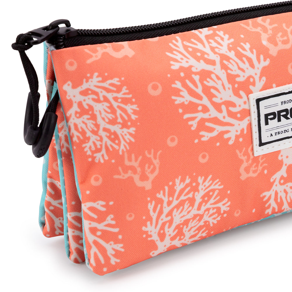 PRODG Surfcamp - Estuche Escolar Triple Portatodo con 2 Cremalleras. Coral