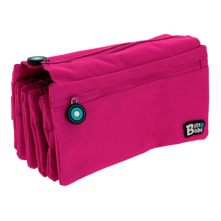 ColePack BitsBobs - Estuche Escolar Cuádruple de 4 Cremalleras y Material Incluido. Magenta