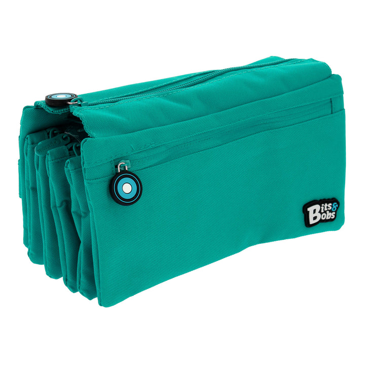 ColePack BitsBobs - Estuche Escolar Cuádruple de 4 Cremalleras y Material Incluido. Turquesa