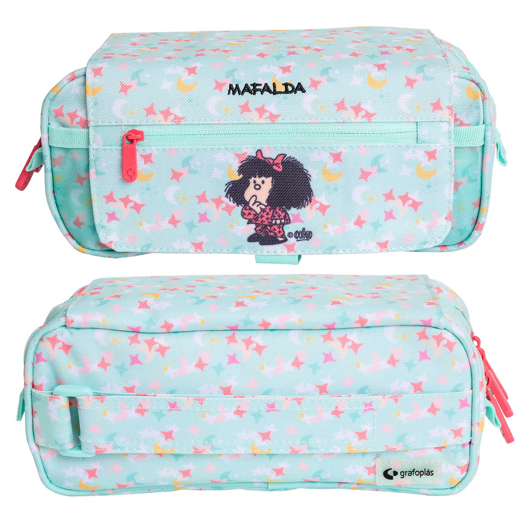 ColePack EcoDes - Estuche Triple de 3 Cremalleras con Material Escolar Incluido. Mafalda Pijama