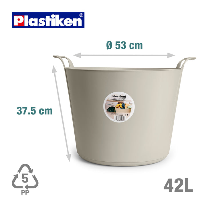 Plastiken Nature - Capazo Flexible de 42L Multiusos Redondo con Asas. Blanco