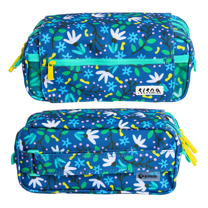 ColePack Design - Estuche Triple de 3 Cremalleras con Material Escolar Incluido. Blue Garden