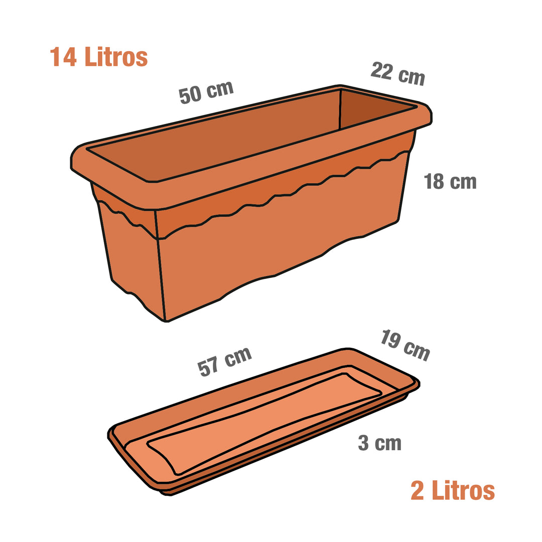 Plastiken TERRA - Set de 4 Jardineras con Platos Incluidos. Medida 50 cm 14L. Antracita