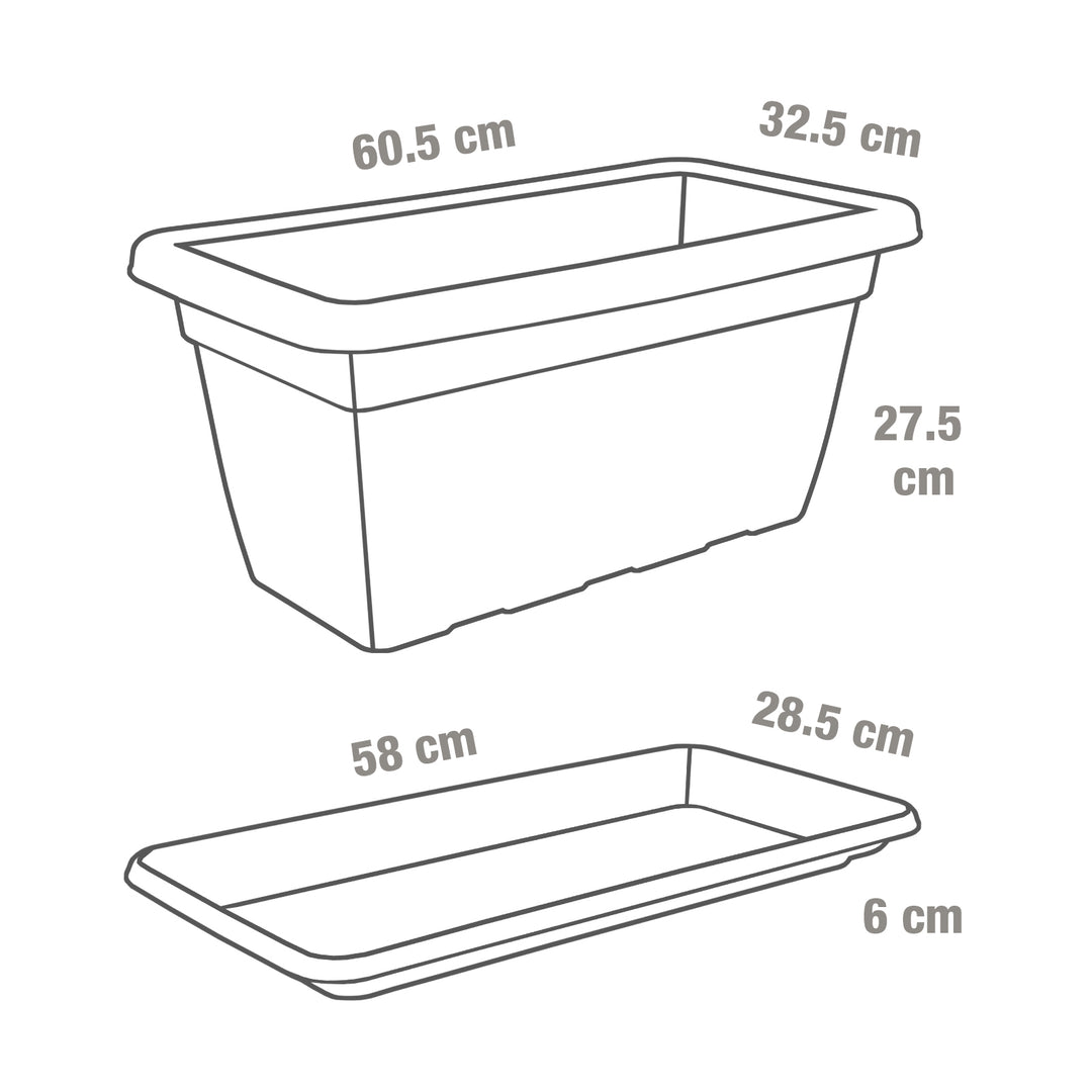 Plastic Forte - Plato para Jardinera Rectangular Reforzada de 60 cm Ancha. Antracita