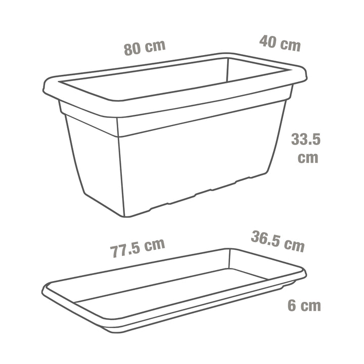 Plastic Forte - Jardinera Rectangular 80 cm Ancha y Reforzada con Plato Incluido. Antracita