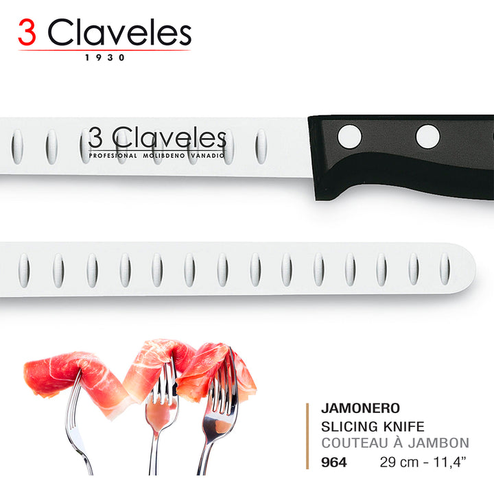 3 Claveles Uniblock - Kit Profesional de Cuchillo Jamonero Deshuesadores Chaira y Pinzas