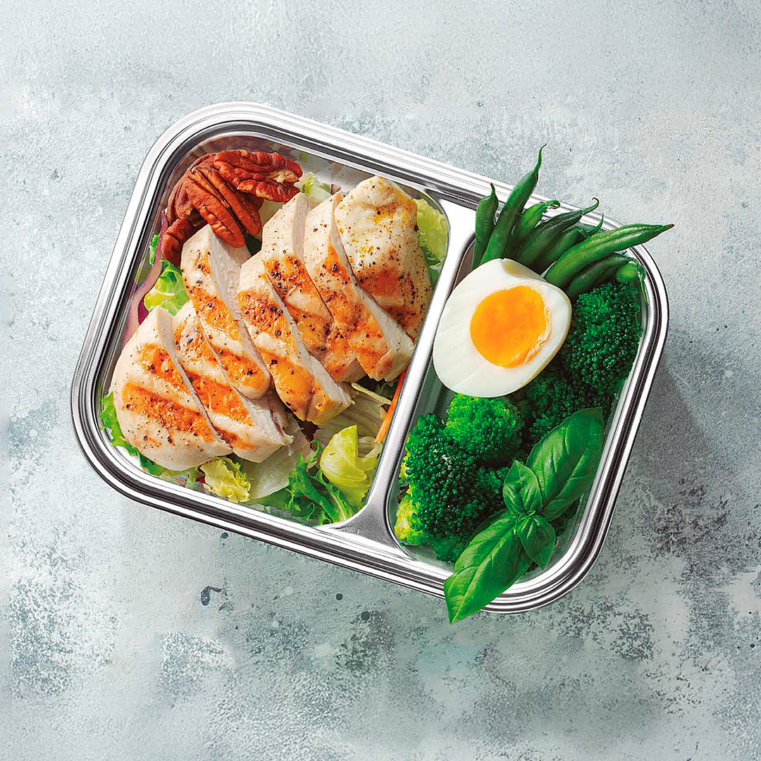 LACOR TwoGo - Recipiente Rectangular de 0.45L + 0.28L en Acero Inoxidable Apto Microondas