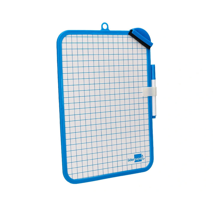 LIDERPAPEL - Pizarra Blanca Doble Cara Lisa y Cuadriculada 18x26 cm Con Rotulador y Borrador.