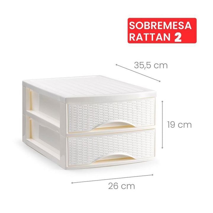 Plastic Forte Rattan - Cajonera de Sobremesa 2 Cajones en Plástico. Hueso