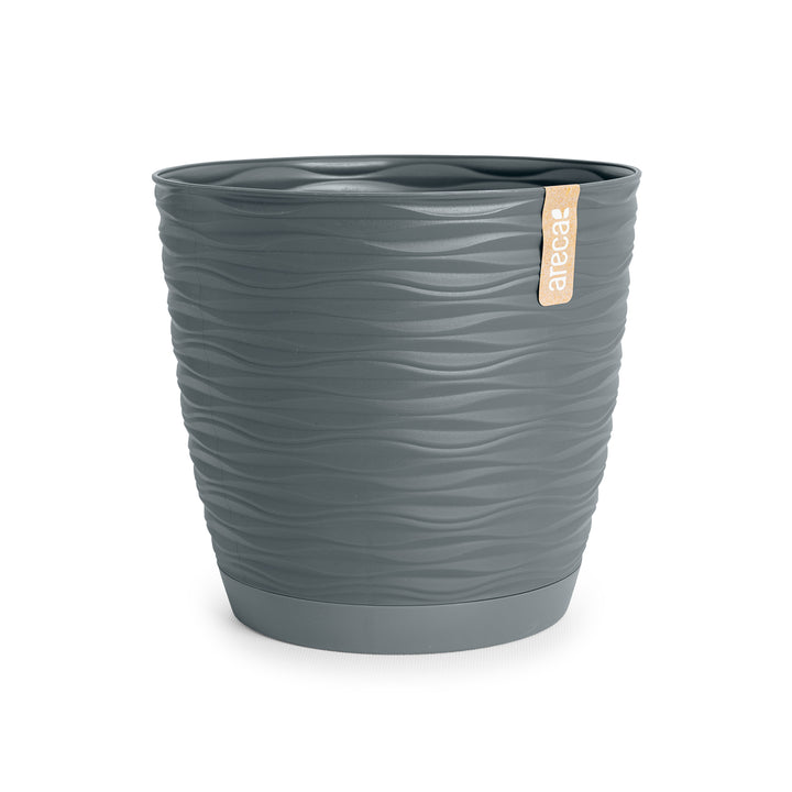 Areca Wind - Maceta Decorativa Redonda 11 cm con Plato Integrado. Gris