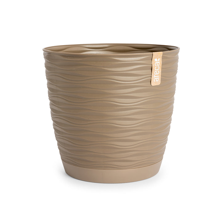 Areca Wind - Maceta Decorativa Redonda 13 cm con Plato Integrado. Taupe