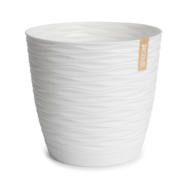 Areca Wind - Set de 4 Macetas Decorativas Redondas 23 cm con Platos Integrados. Blanco