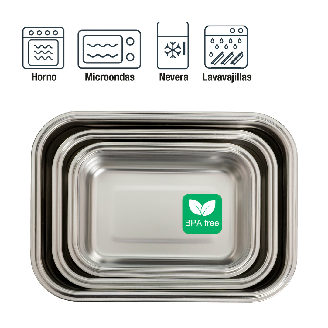 IBILI Keepklin - Recipiente Rectangular en Acero Inoxidable Apto Microondas