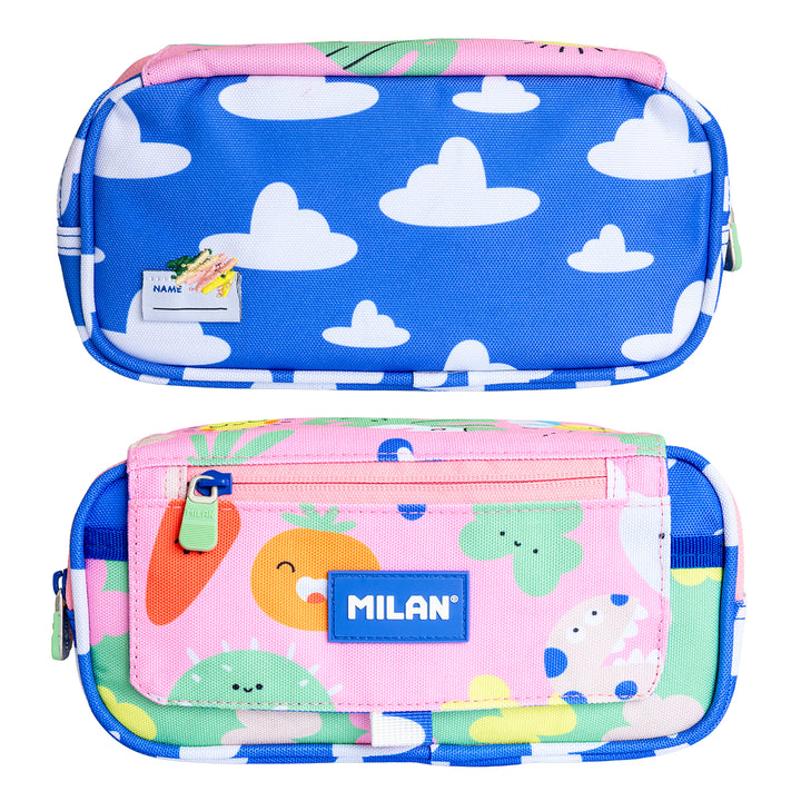 Milan Green Grow - Estuche Portatodo Triple con Cuatro Cremalleras para Material Escolar