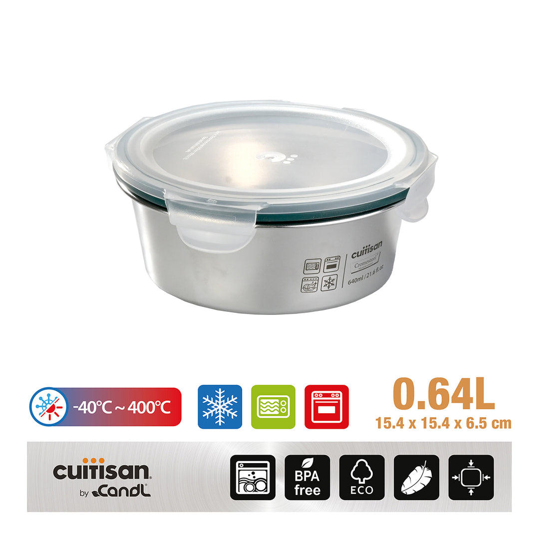 Cuitisan Simple - Recipiente Redondo de 0.6L en Acero Inoxidable Apto Microondas