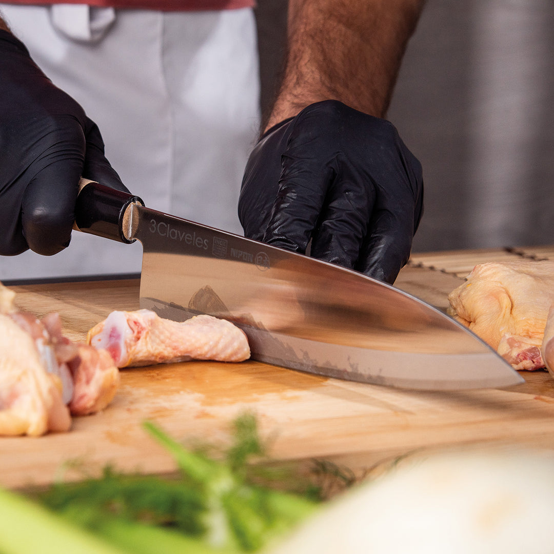 3 Claveles NIPON - Kit Cuchillos Grandes Tipo Japonés Acero Inoxidable y Mango de Arce