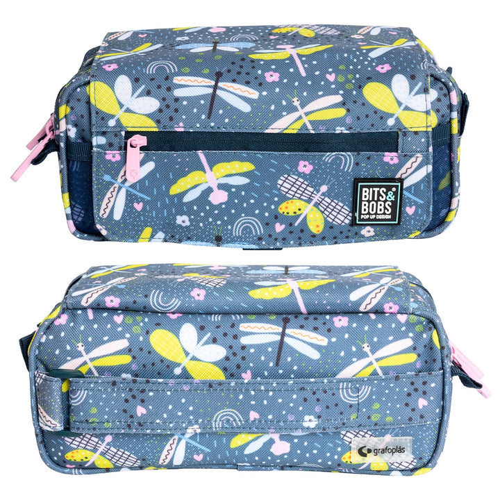 ColePack EcoDes - Estuche Triple de 3 Cremalleras con Material Escolar Incluido. Dragon Fly