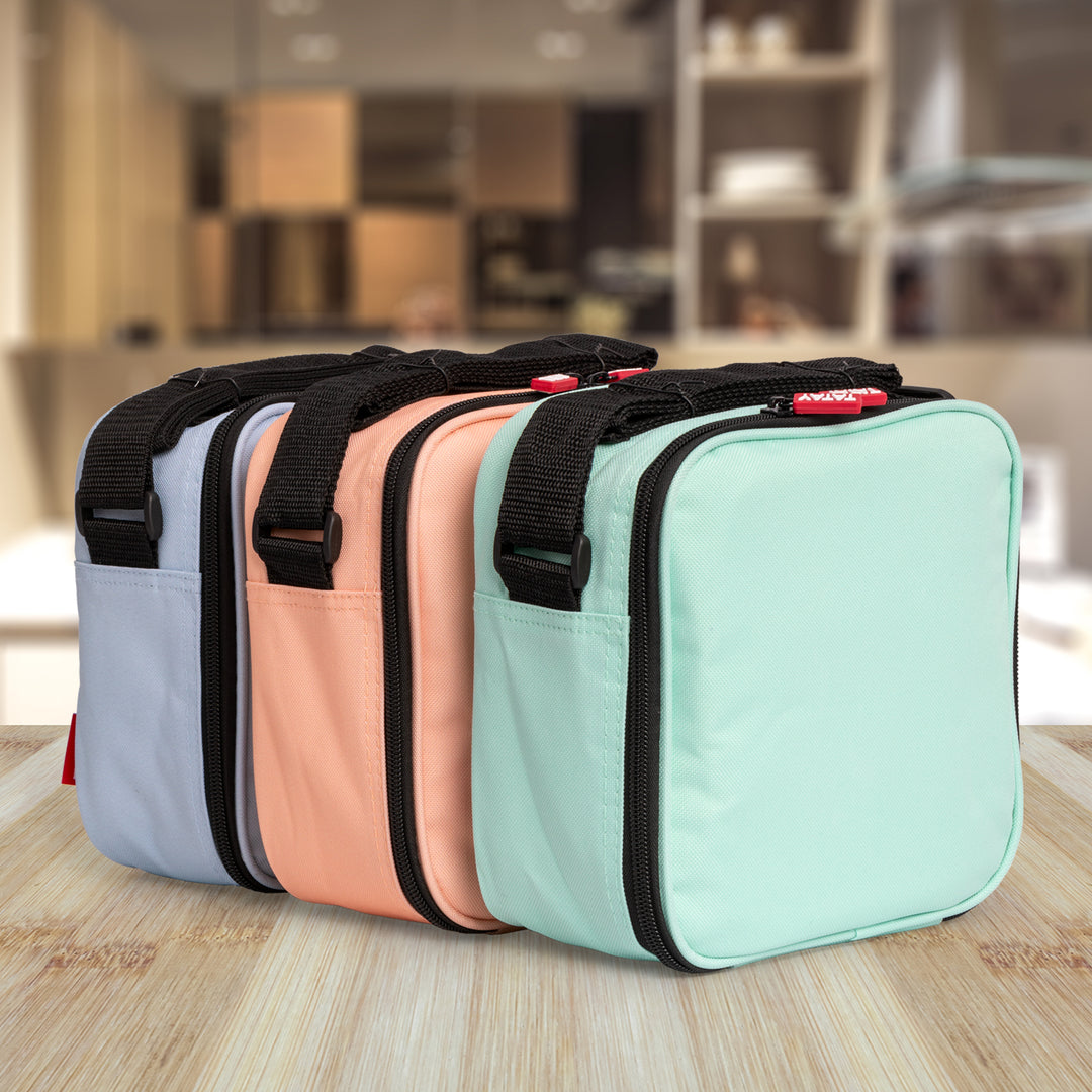 TATAY Urban Food Casual - Bolsa Térmica Porta Alimentos 3L con Recipientes. Azul Pastel Geométrico