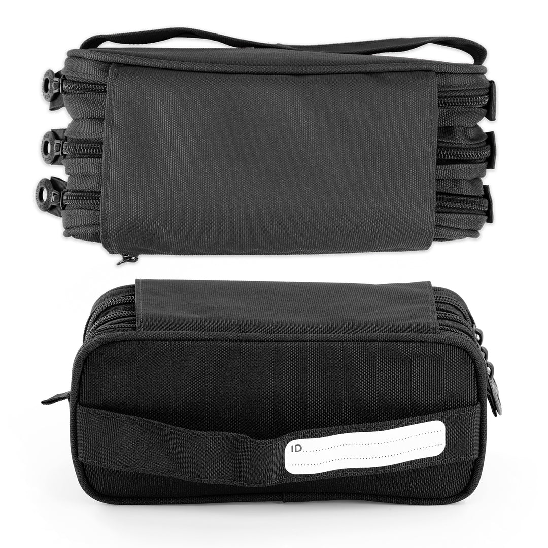 ColePack Pro - Estuche Triple de 3 Cremalleras con Material Escolar Incluido. Negro