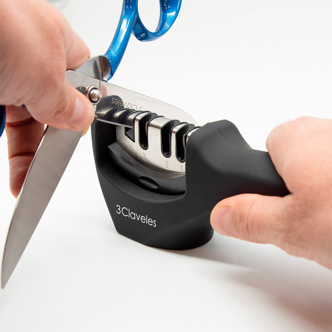3 Claveles - Afilador Cuchillos y Tijeras 4 Pasos Ergonómico. Carburo Tungsteno  y Cerámica