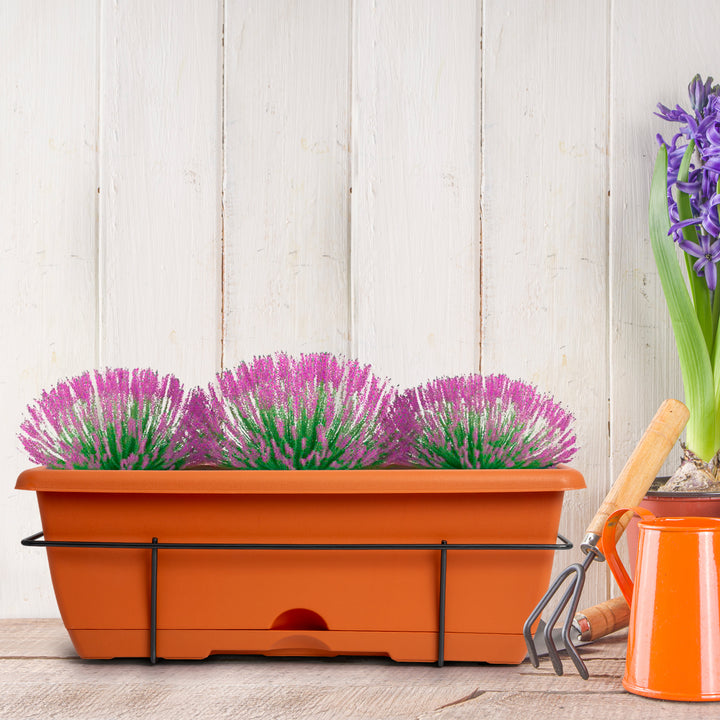 Plastic Forte - Lote de 2 Jardineras Balconeras 50 cm con Plato Integrado y Soporte. Terracota