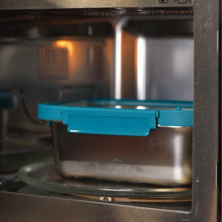 LACOR Etern - Lote de 3 Recipientes Rectangulares de 0.5L, 0.8L y 1.2L en Acero y Cristal Apto Microondas