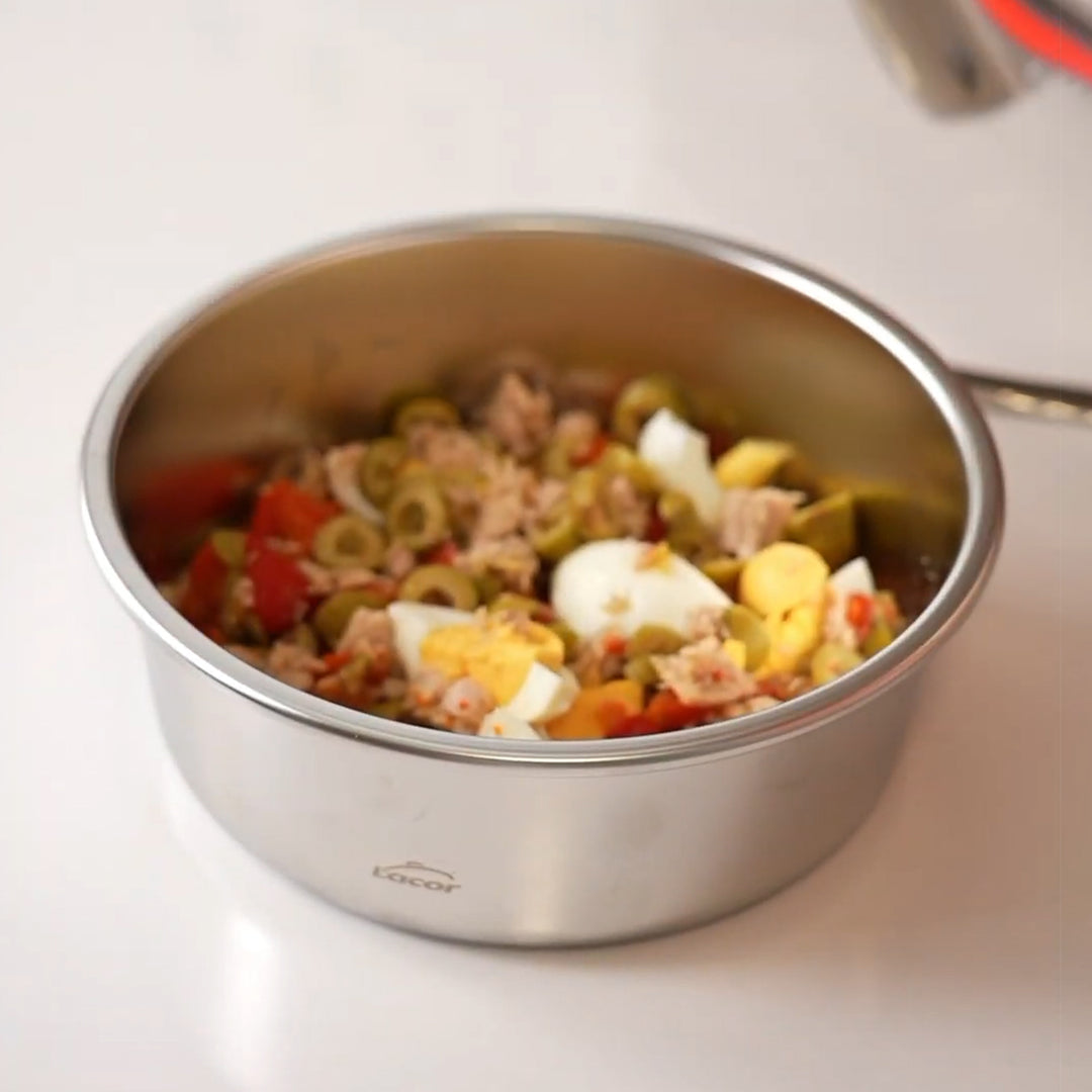 LACOR Etern - Recipiente Redondo de 0.7L en Acero y Tapa de Cristal Apto Microondas