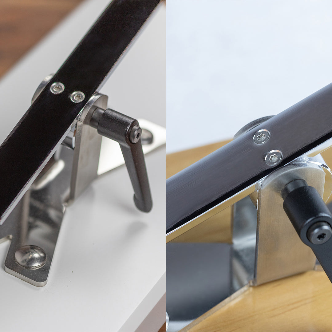 BELLO Aneto - Soporte Jamonero Basculante en DM Negro y Acero Inoxidable con Cubrejamón