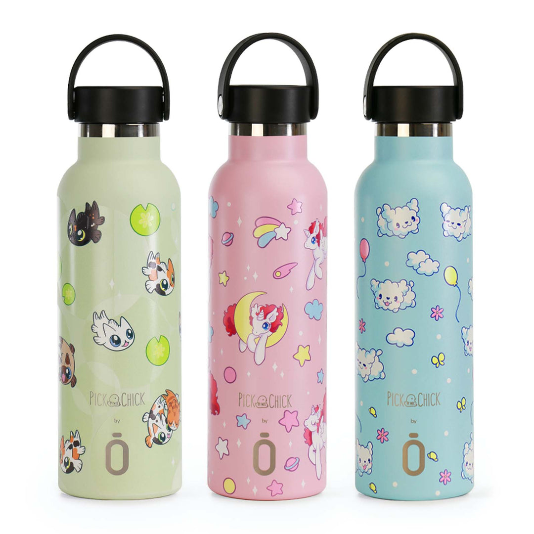 Runbott Pick Chick - Botella Térmica de 0.6L con Interior Cerámico. Kawaii Cats